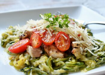 Healthy dinner Grilled Chicken Zoodle Bowl